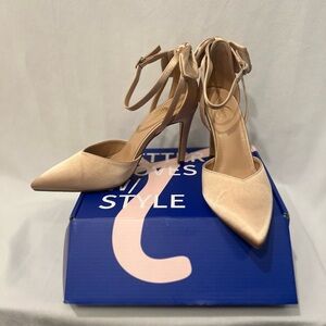 Gold High Heel Pumps with Ankle Strap